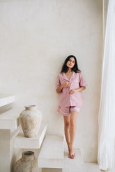Cecile Pinstripe Cotton PJ Short Set - Red