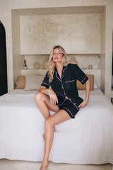 Melie Cotton Pyjama Pajama PJ Short Set - Noir