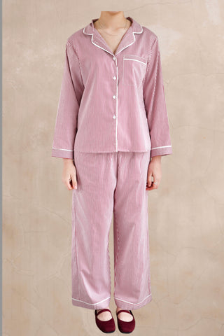 Cecile Pinstripe Pyjama Long Set – Burgundy