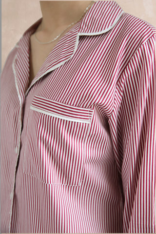 Cecile Pinstripe Pyjama Long Set – Burgundy