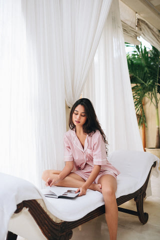 Cecile Pinstripe Cotton Pyjama  Short Set - Pink