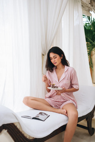 Cecile Pinstripe Cotton Pyjama  Short Set - Pink