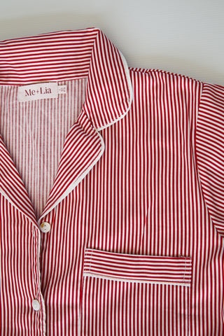 Cecile Pinstripe Cotton PJ Short Set - Red