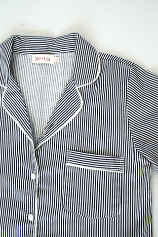 Cecile Pinstripe Cotton PJ Short Set - Navy