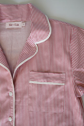 Cecile Pinstripe Cotton PJ Short Set - Pink