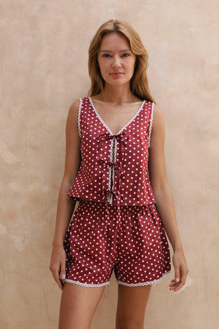 Celeste Polka Dot Lounge Set – Red