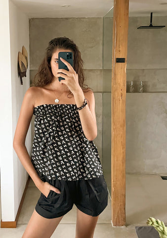 Sustainable Loungewear Luna Top Shorts SET - Black Orchid