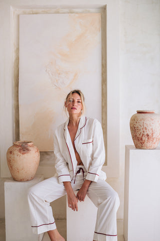 Melie Cotton Pyjama Pajama PJ Long Set - Creme