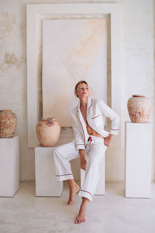 Melie Cotton Pyjama Pajama PJ Long Set - Creme