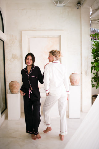 Melie Cotton Pyjama Pajama PJ Long Set  - Noir