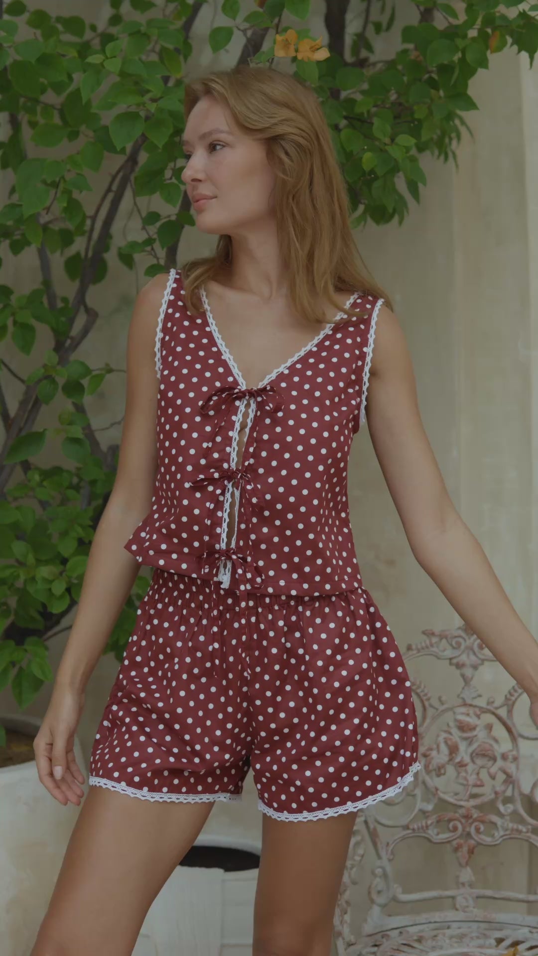 Celeste Polka Dot Lounge Set – Red