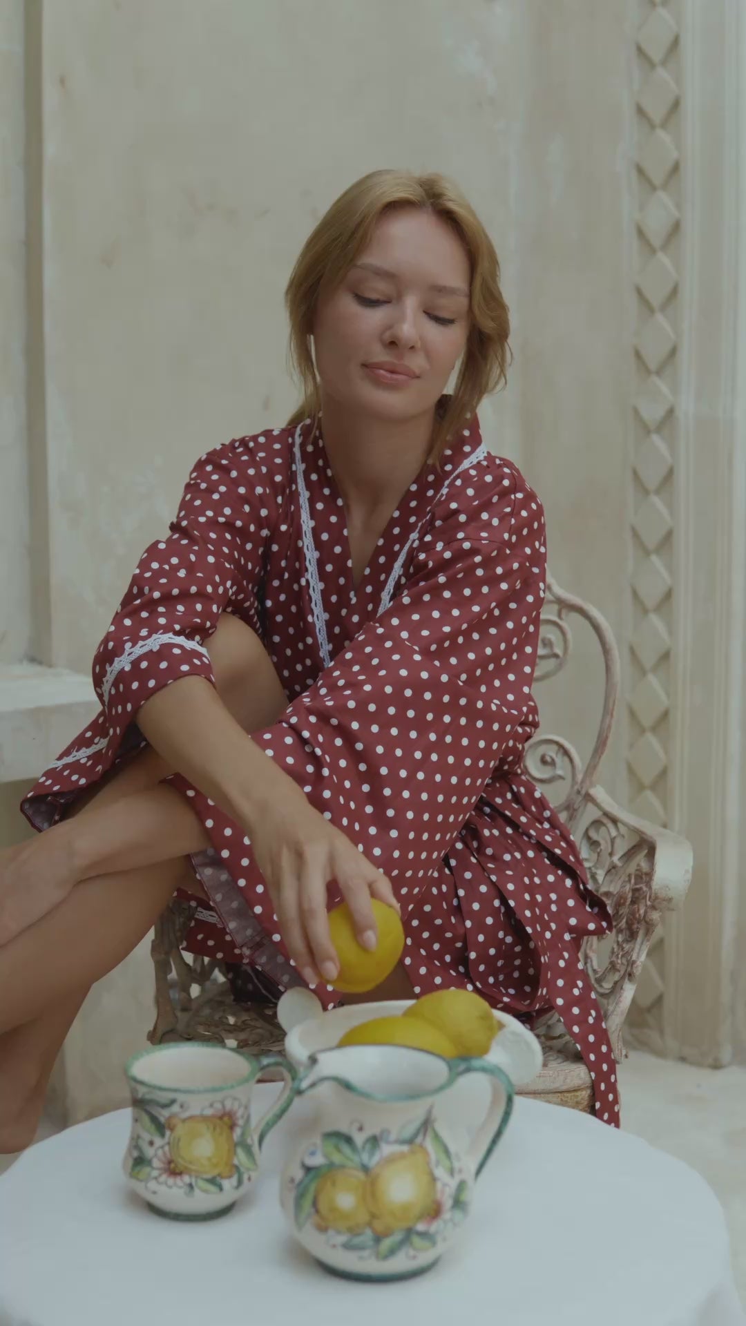 Celeste Polka Dot Robe – Cerise